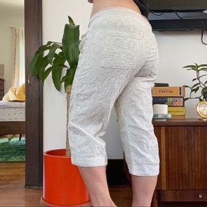 White Embroidered Johnny Was Boho Capris